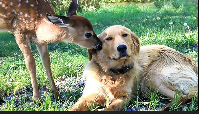 Deer Brings Her Babies To Meet Her Best Friend — A Golden Retriever!