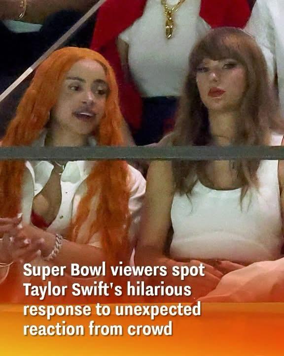 During the Super Bowl, viewers captured Taylor Swift’s humorous reaction to an unforeseen audience response.