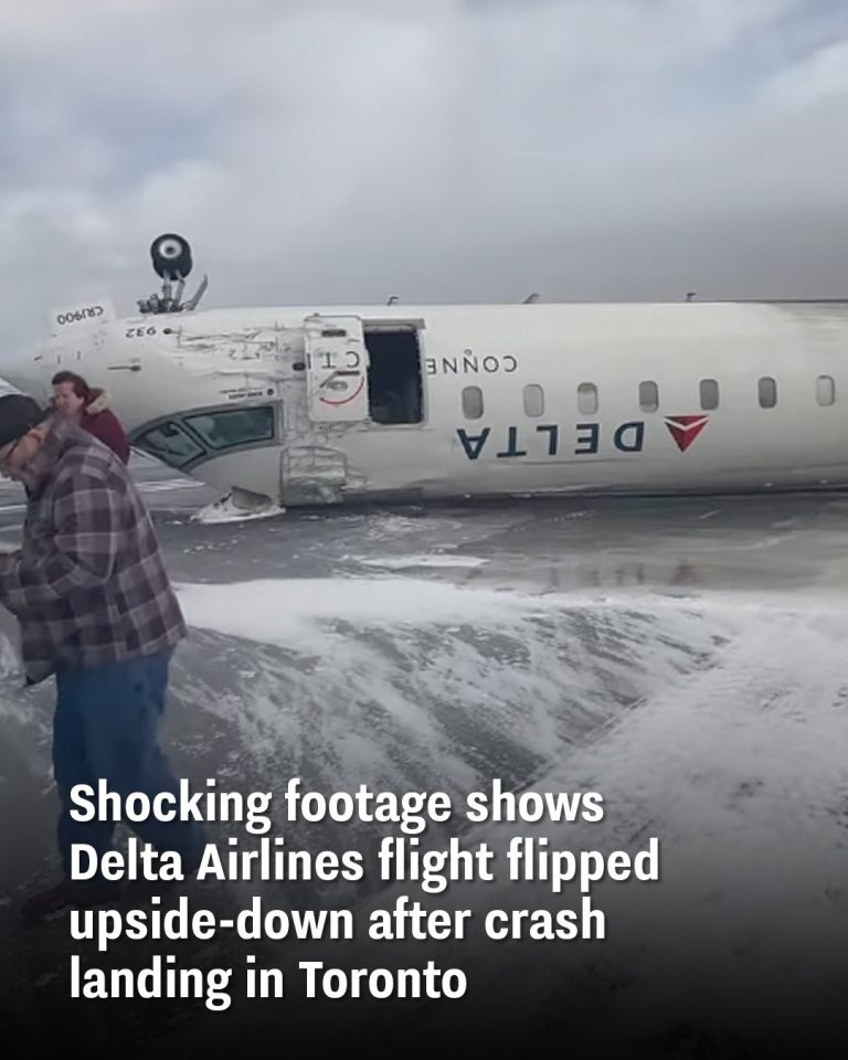 Shocking footage shows Delta Airlines flight flipped upside-down after crash landing in Toronto