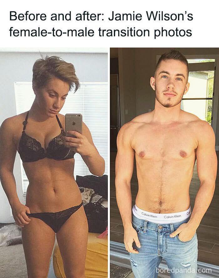 Before and after photos of Jamie Wilson’s female-to-male transition