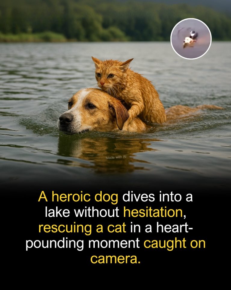 A heroic dog dives into a lake without hesitation, rescuing a cat in a heart-pounding moment caught on camera.