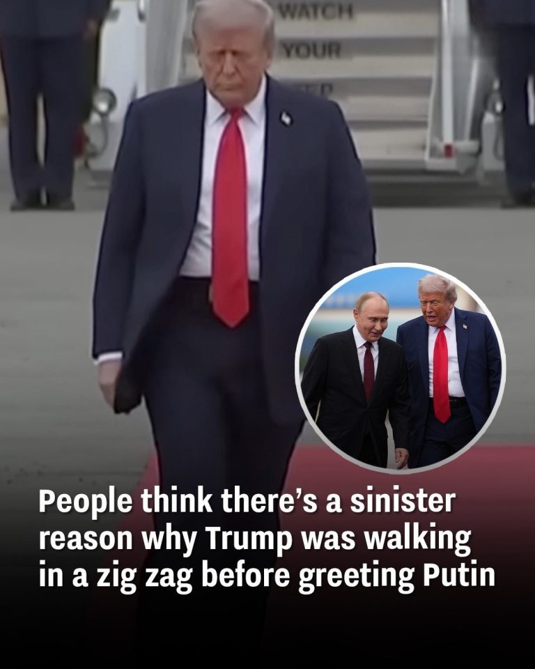 People think there’s a sinister reason why Trump was walking in a zig zag before greeting Putin