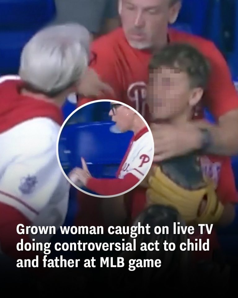 Grown woman caught on live TV doing controversial act to child and father at MLB game