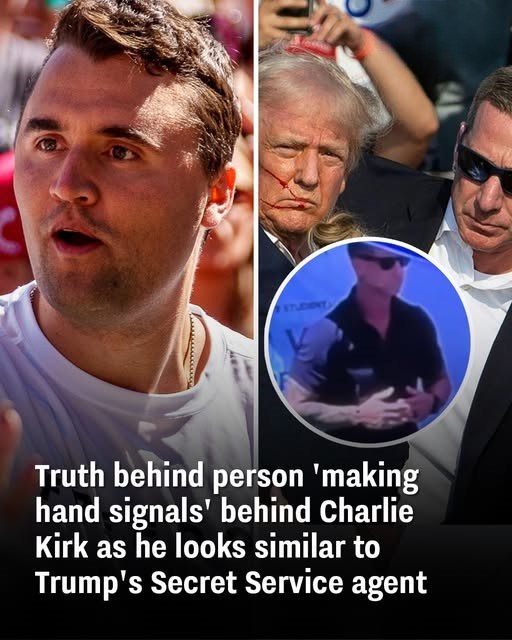 Truth behind person ‘making hand signals’ behind Charlie Kirk as he looks similar to Trump’s Secret Service agent