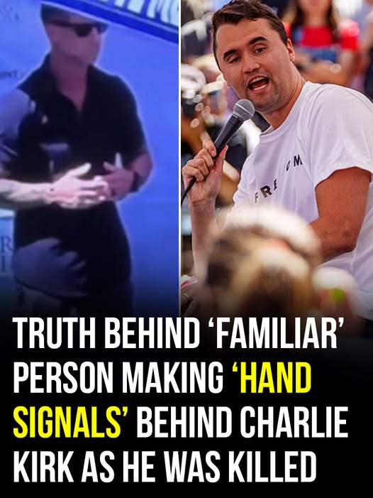 Truth behind person ‘making hand signals’ behind Charlie Kirk as he looks similar to Trump’s Secret Service agent