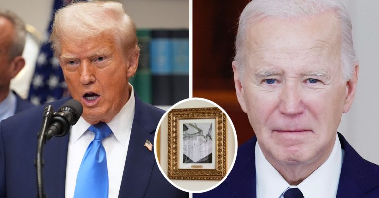 Donald Trump mocks Biden with photo hanging at the White House