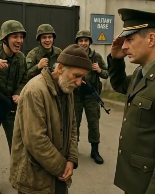 Soldiers made fun of an old man at the base gate — until a general came out and showed him respect with a salute