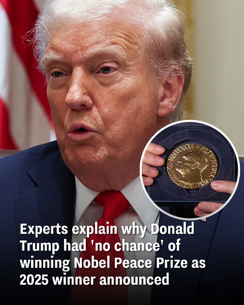 Experts reveal why Donald Trump stood “no chance” of winning the 2025 Nobel Peace Prize