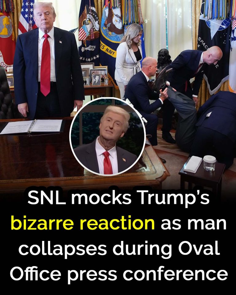 SNL pokes fun at Trump after a man collapses during a live Oval Office press conference.