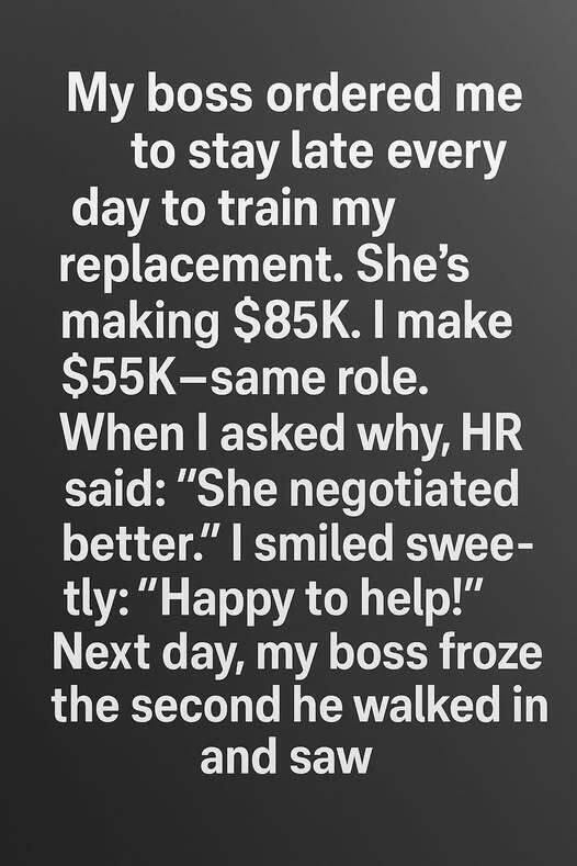 I was asked to train my higher-paid replacement, a demand wrapped in politeness and pressure, so I chose patience, clarity, and integrity, teaching my boss an unexpected lesson about respect, transparency, value, leadership, accountability, ethics, loyalty, consequences, trust, fairness, growth, and dignity at work through communication, courage, boundaries, professionalism demonstrated.
