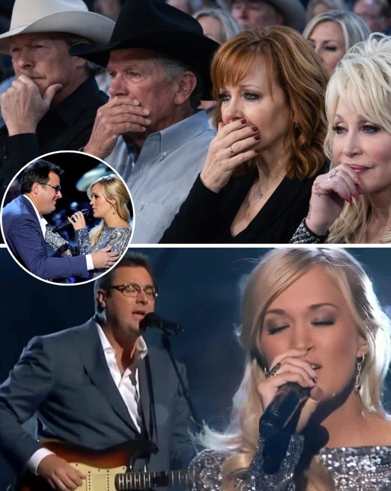 Theirs was a silence that spoke louder than any song. Carrie Underwood and Vince Gill took the stage for He Stopped Loving Her Today, and the energy in the room shifted instantly. There was no need for theatrics; every pause, every soft note carried meaning. Carrie embraced restraint, allowing the sorrow to settle naturally, while Vince acted as a quiet guide beside her. Time seemed to pause as the audience felt the depth of emotion in the smallest gestures. The performance wasn’t bold — it was profoundly moving in its subtlety.
