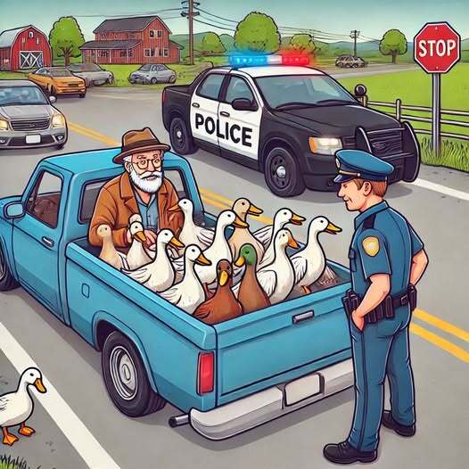 A policeman pulls over an old man driving a pickup truck!