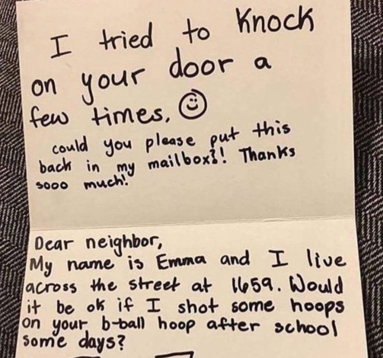 Neighbor Has Perfect Response To Little Girl’s Adorable Note Asking If She Can Use Their Basketball Hoop.