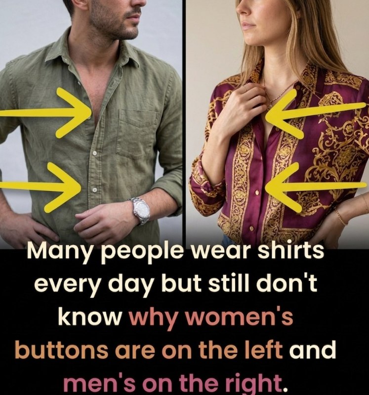 Why Women’s Shirts Button on the Left and Men’s on the Right: A Historical Fashion Tradition Rooted in European Class Structure, Servant-Assisted Dressing, and Practical Needs of Men Carrying Weapons, Showing How Centuries-Old Social Customs Became Standardized Into Modern Clothing Design and Still Persist Today as a Subtle Remnant of Historical Gender Roles