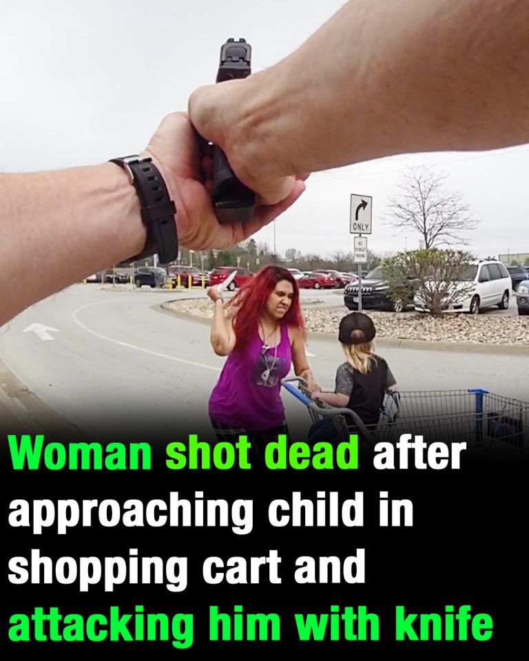 Woman shot dead after approaching child in shopping cart and attacking him with knife